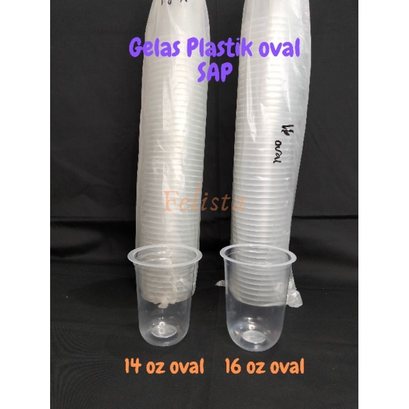 Gelas Plastik Oval SAP 14 oz/16oz/Gelas oval tebal [isi 50pcs]