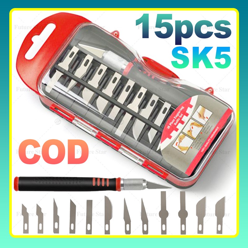 

Pisau Ukir Seni Hobby Cutter Metal Handle Exacto Knife Blades Set 8/14 isi Kit SK5 Carbon Steel Precision Carving for Art, Craft, Hobby, Scrapbooking, Stencil,Sharp Precise Cutting Pisau Bonsai Sayat Ukir 15pcs