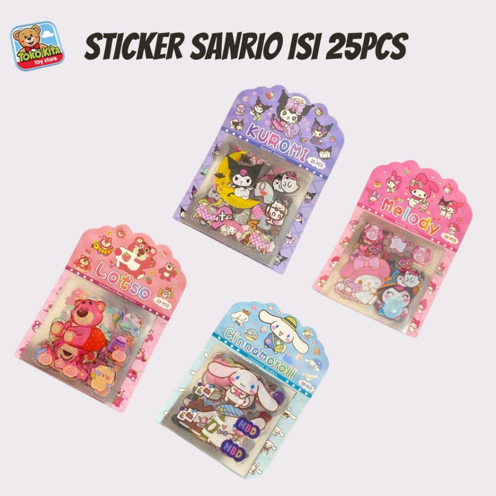 

Stiker Karakter Sanrio Cinnamoroll Kuromi Lotso Melody Stiker Lucu Waterproof Stiker Isi 25 Lembar