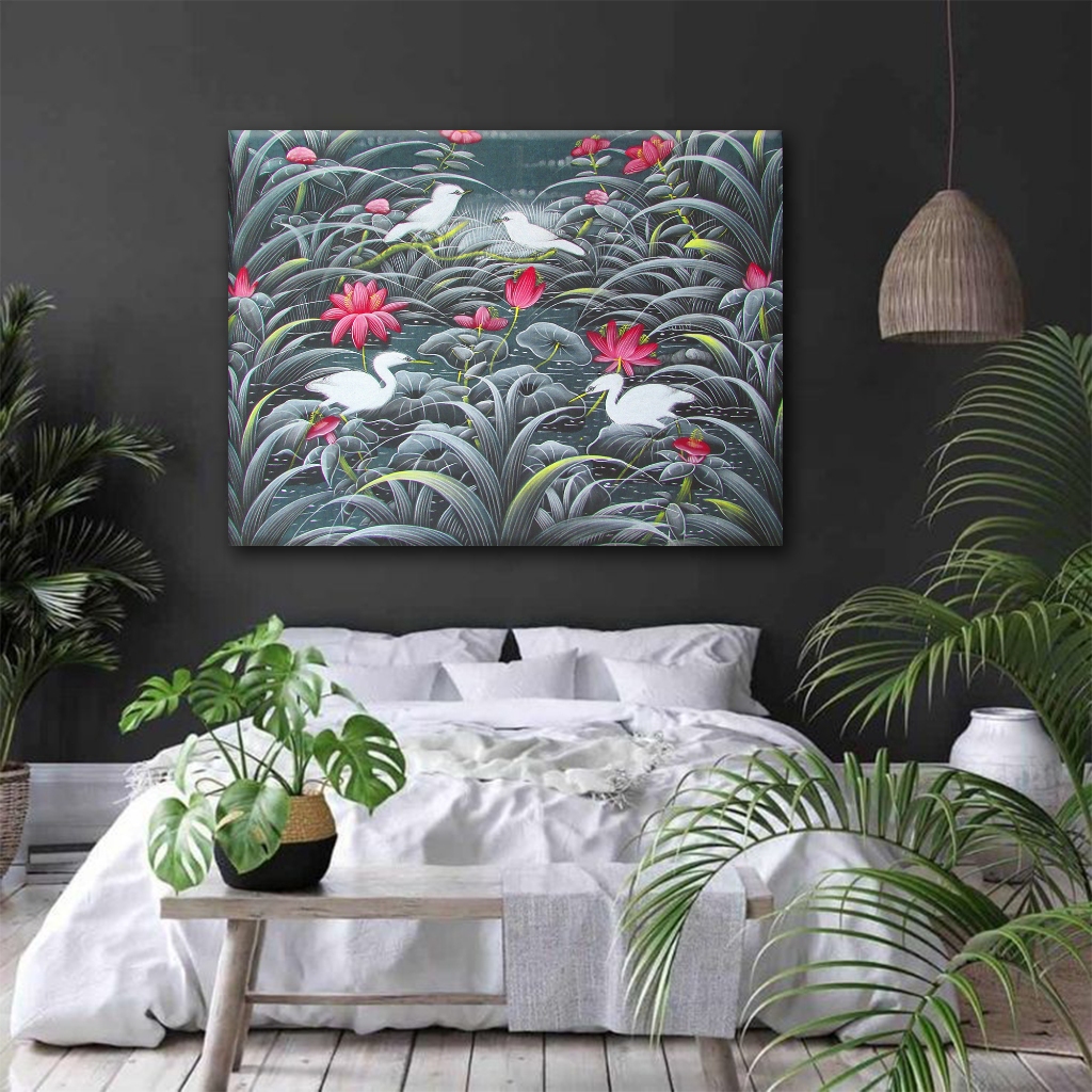 Lukisan Burung Jalak Dan Bangau Bali Jumbo Hiasan Dinding Buah Minimalis 60x80cm