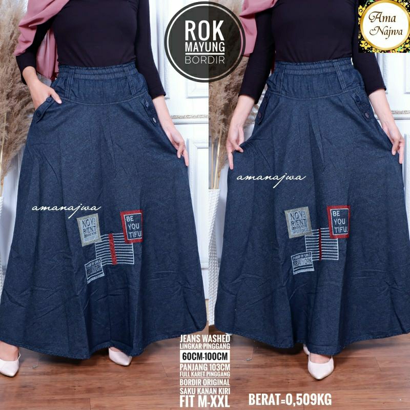 Mayung bordir Rok Jeans longgar &  jumbo / Amj