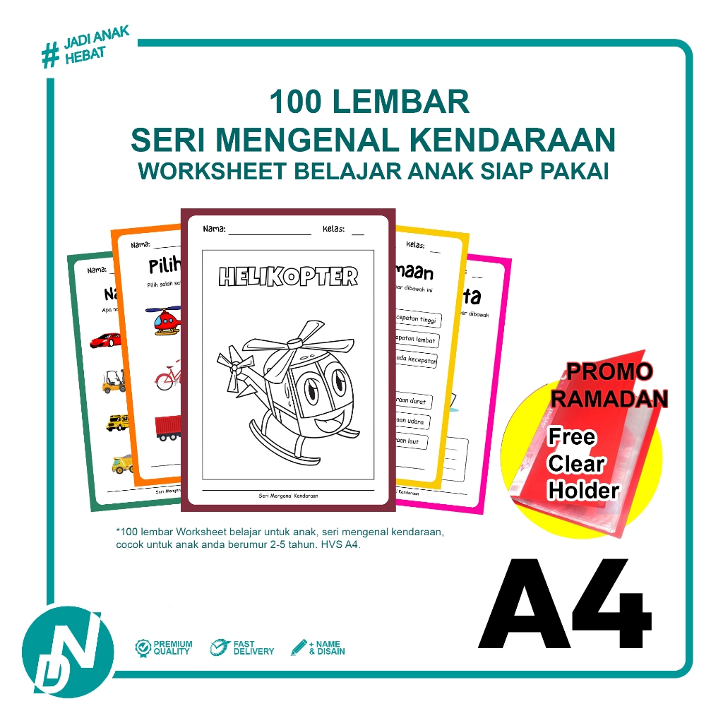 

Paket 100 Lembar Worksheet Belajar Anak Siap Pakai - Seri Mengenal Kendaraan (A4)