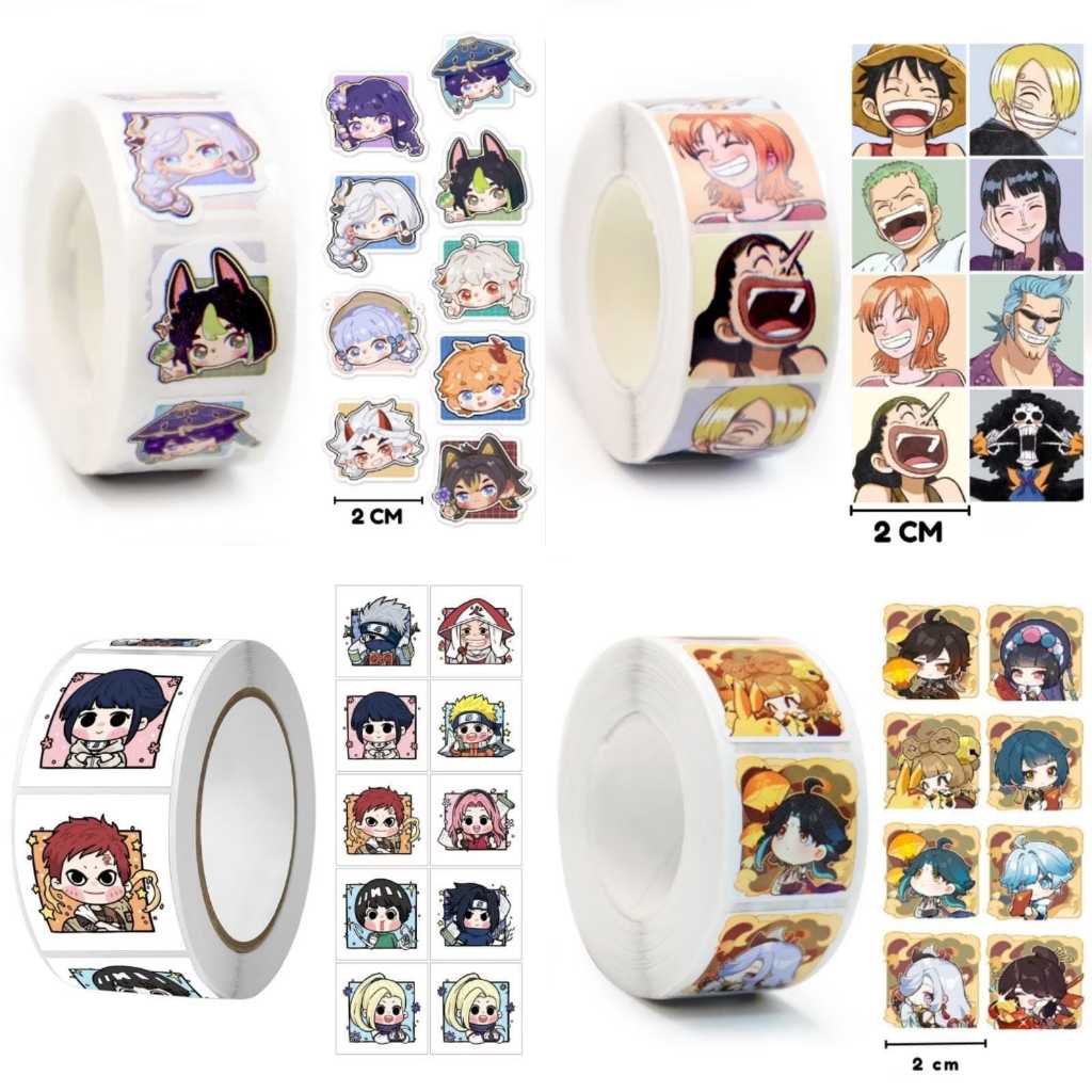 

±500 PCS STIKER ROLL ANIME POKEMON/NARUTO/DORAEMON/ONE PIECE/GENSHIN