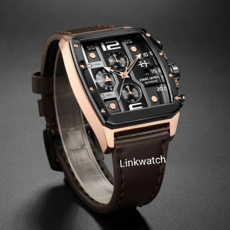 Evans Jayden EJ 9618 Jam Tangan Pria Kulit Analog Chronograph Shaphire Original Garansi