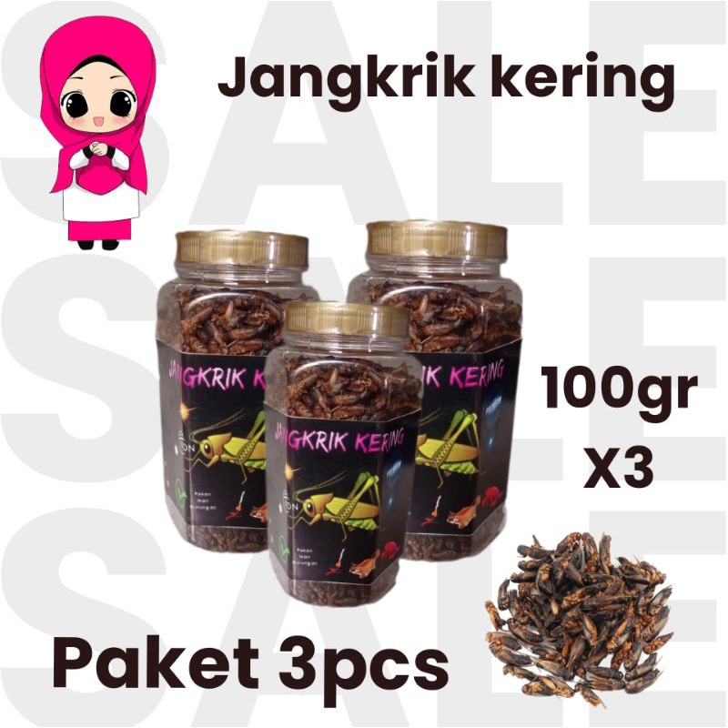 jangkrik kering 100gr paket 3pcs jangkrik pakan ikan burung dll