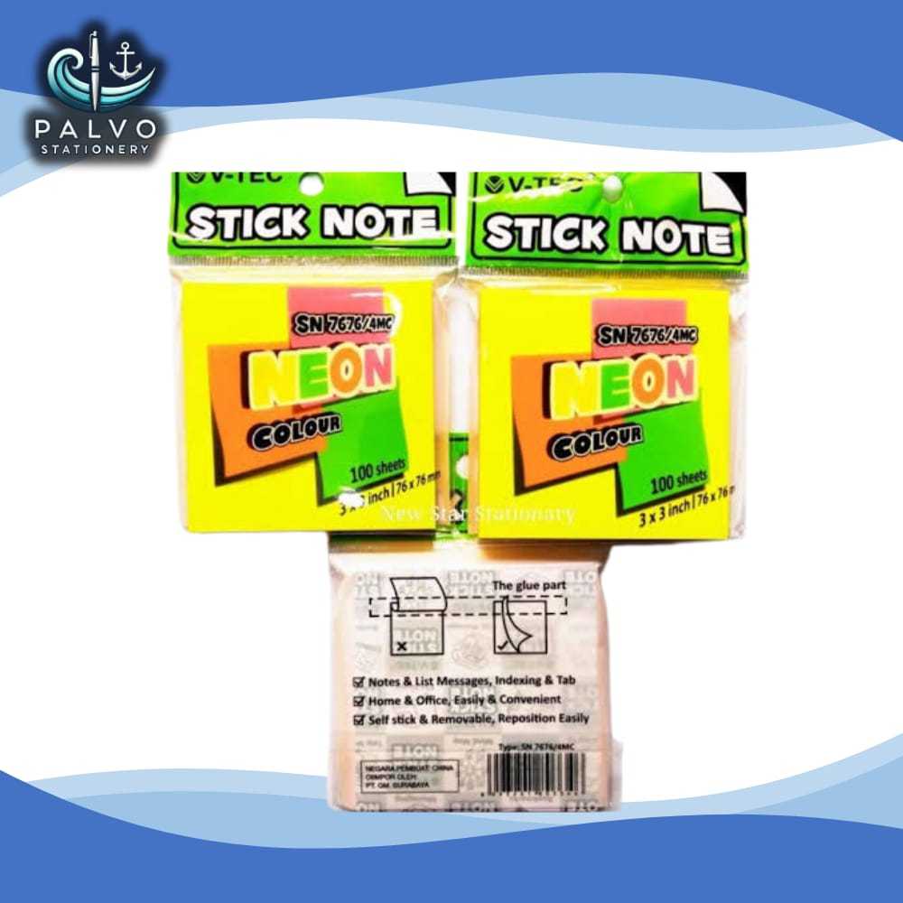 

V-TEC STICK NOTE UKURAN 76x51/4MC // 76x76/4MC // 76x101/4MC // 4 WARNA (MIX COLOR) ISI 100 SHEET