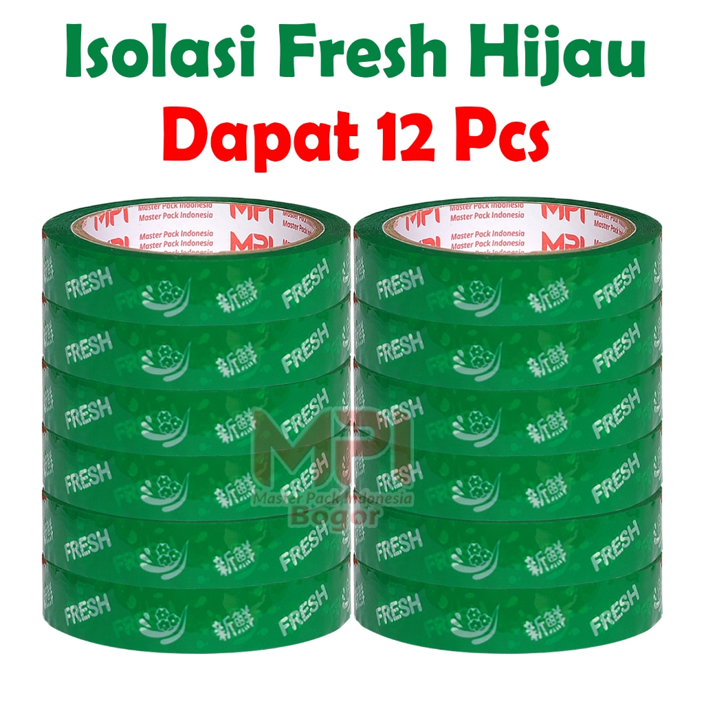 

Arm 1 Lusin [12 Pcs] - Isolasi Fresh Hijau 18 mm x 50 Meter - Lakban Untuk Sayur & buah Segar -