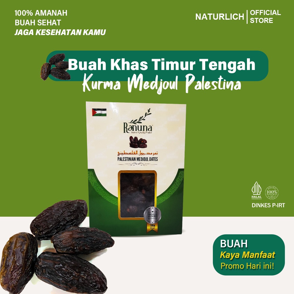 

Kurma Medjool Palestine Jumbo Grade A+ | Kurma Buah Sehat Khas Timur Tengah -250gr -1kg