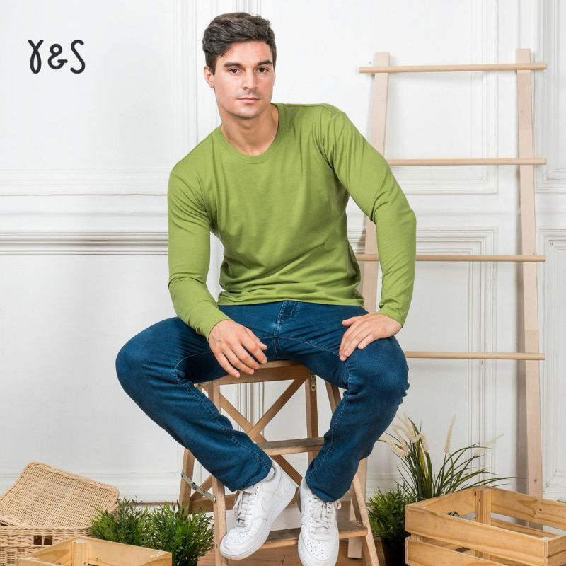 YARN & SPINDLE Basic T-shirt Cotton Combed 30s Ultrasoft Moss Green  - Kaos Polos Pria Lengan Panjan