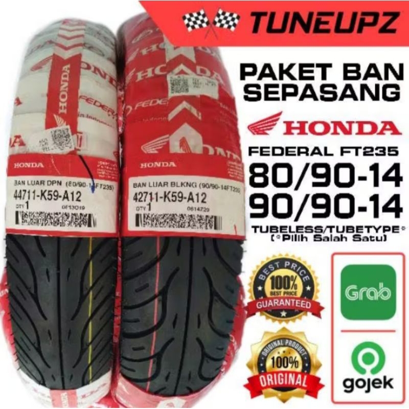 PAKET 80/90-14 & 90/90-14 SEPASANG BAN LUAR HONDA FEDERAL FT235 TUBELESS
