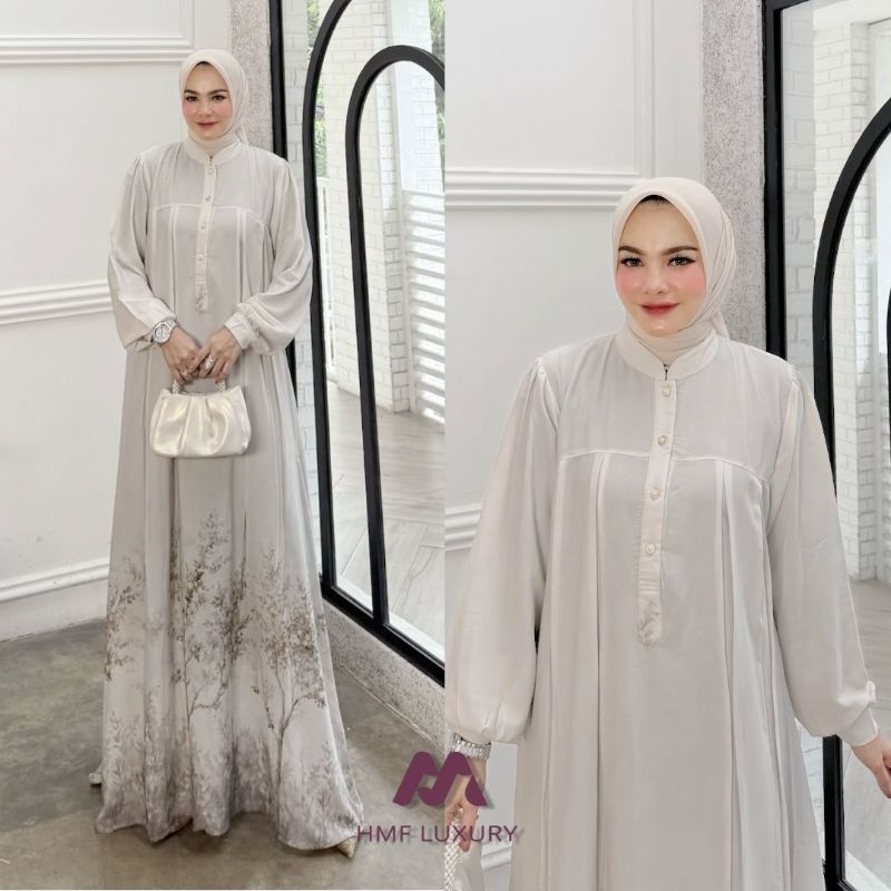 Gamis terbaru gamis wanita Arabian Putih mewah gamis lebaran 2025 Samara Dress By HMF Luxury Terlari