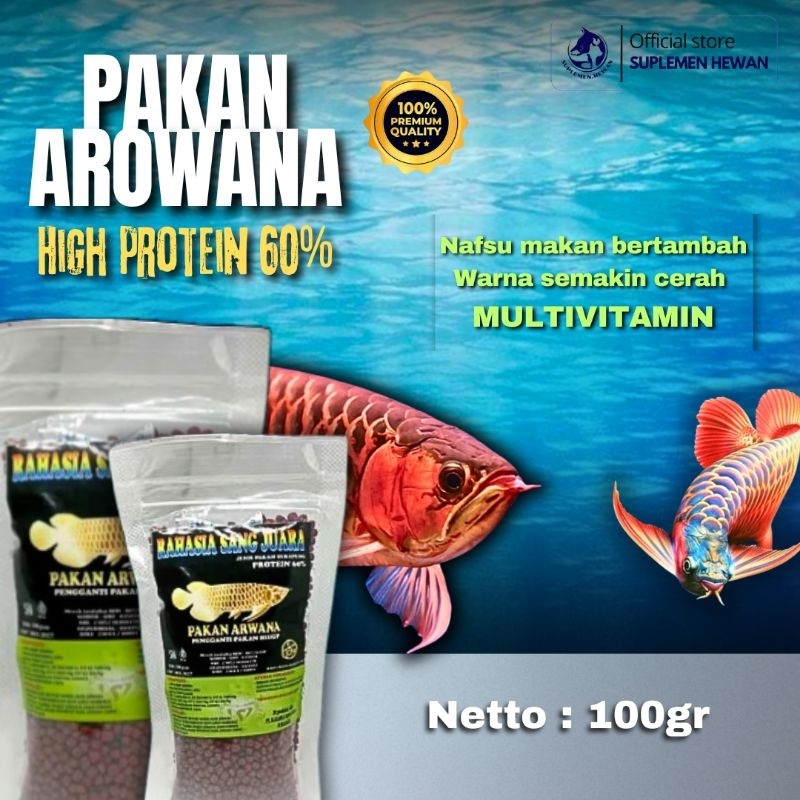 Pelet Pakan Ikan ARWANA Usia 3 Bulan Dewasa 100gr dengan Kemampuan Terapung (Plastik)