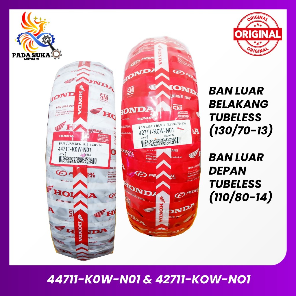 Paket Ban Luar Honda Depan (Ring 14)  Belakang (Ring 13) ADV 150, PCX 160 Tubeless K0WN01 ORIGINAL