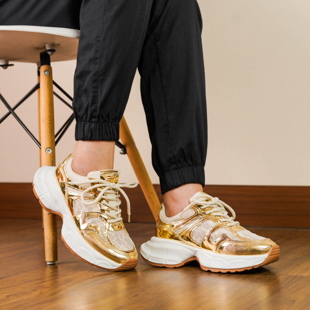 Pollux Jinju WRJ 3103 - Sneakers Casual Wanita Korean Style Chunky Metallic Sneakers