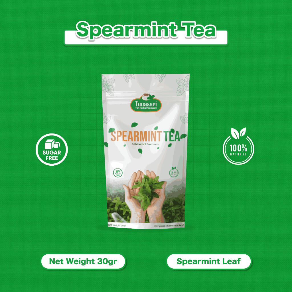 

TUNASARI Kebun Rahasia - Pure Spearmint Tea 30 gram 30 Tea Bag | Original Teh Daun Mint Premium | Blended Spearmint Tea | Teh Spearmint Premium | Teh Racik Herbal untuk Jerawat Hormonal | PCOS | Promil