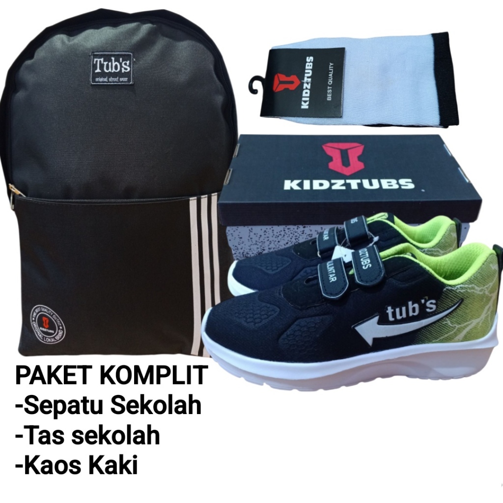 KIDZTUBS Sepatu Sekolah Anak Paket Komplit Sepatu Sekolah + Tas Sekolah + Kaos Kaki TUBS0957022525