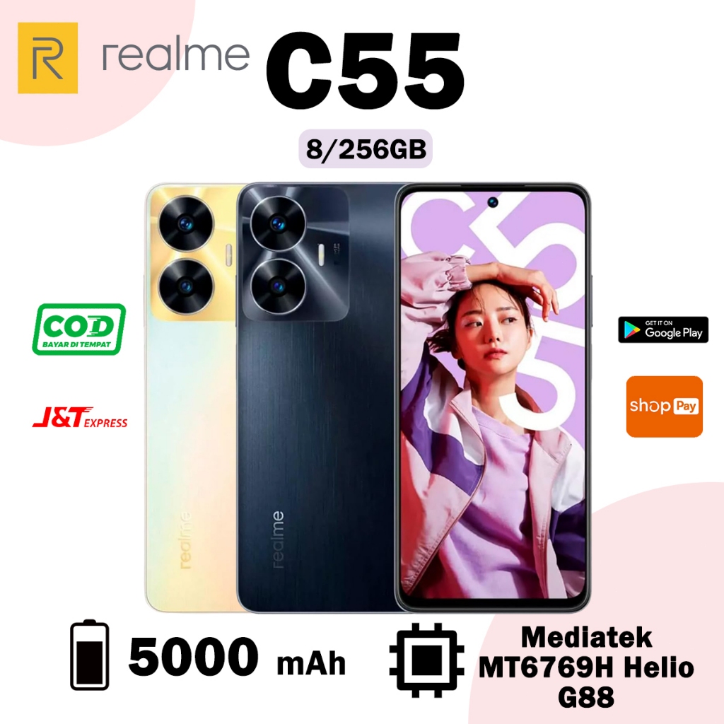 HP Realme C55 NFC RAM 8/256GB 4G Smartphone LET 64MP+8MP 6.72 Inch Dual SIM Handphone Baru Cod