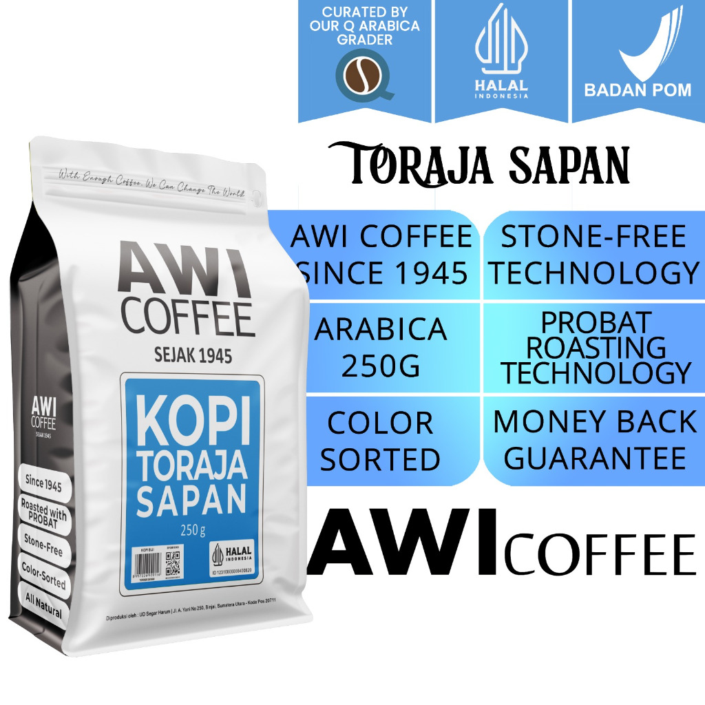 

Awi Kopi Toraja Sapan 250 Gr Biji | Arabica Specialty Roasted Coffee Bean | Kualitas Ekspor