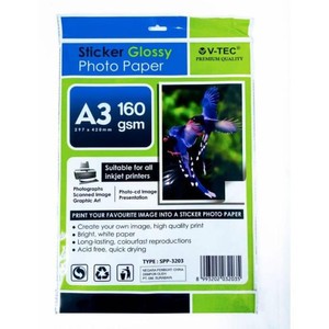 V-Tec Sticker Glossy Photo Paper Waterproof A3 160Gsm (20 Sheet)