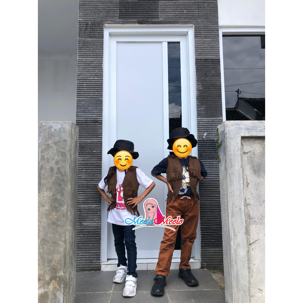 Kostum Rompi Coboy Zorro Free Topi Anak Laki Laki & Perempuan Baju Cosplay Cowboi  Woody Zorro
