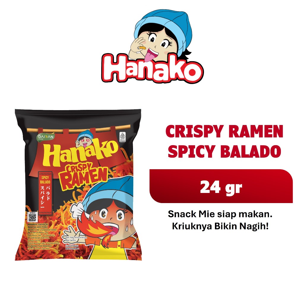 

Hanako Snack Crispy Ramen Spicy Balado 24 gr