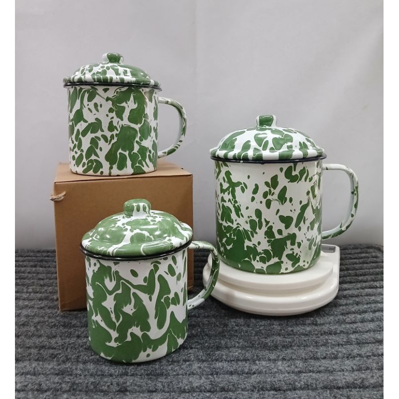 Mug Tutup Motif Blirik Enamel Merk Timbangan