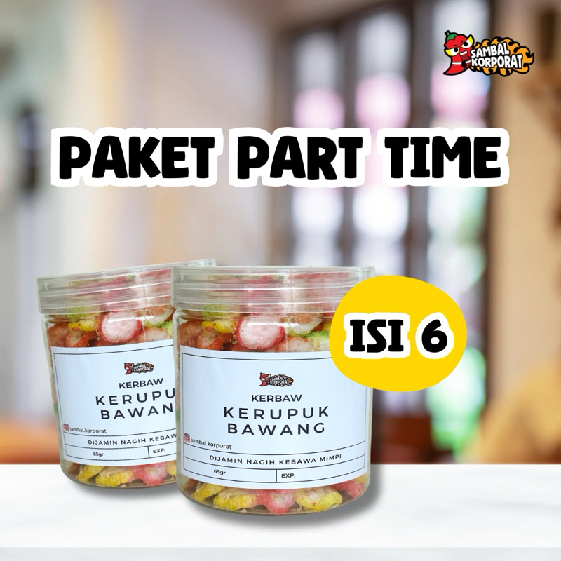 

Paket Part Time - Kerupuk Bawang Rasa Original/Pedas dari Sambal Korporat [65 Gram x 6 Botol]