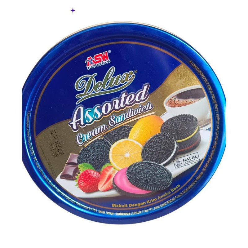 

ASW DELUX ASSORTED CREAM SANDWICH BISKUIT DENGAN KRIM ANEKA RASA 220GR