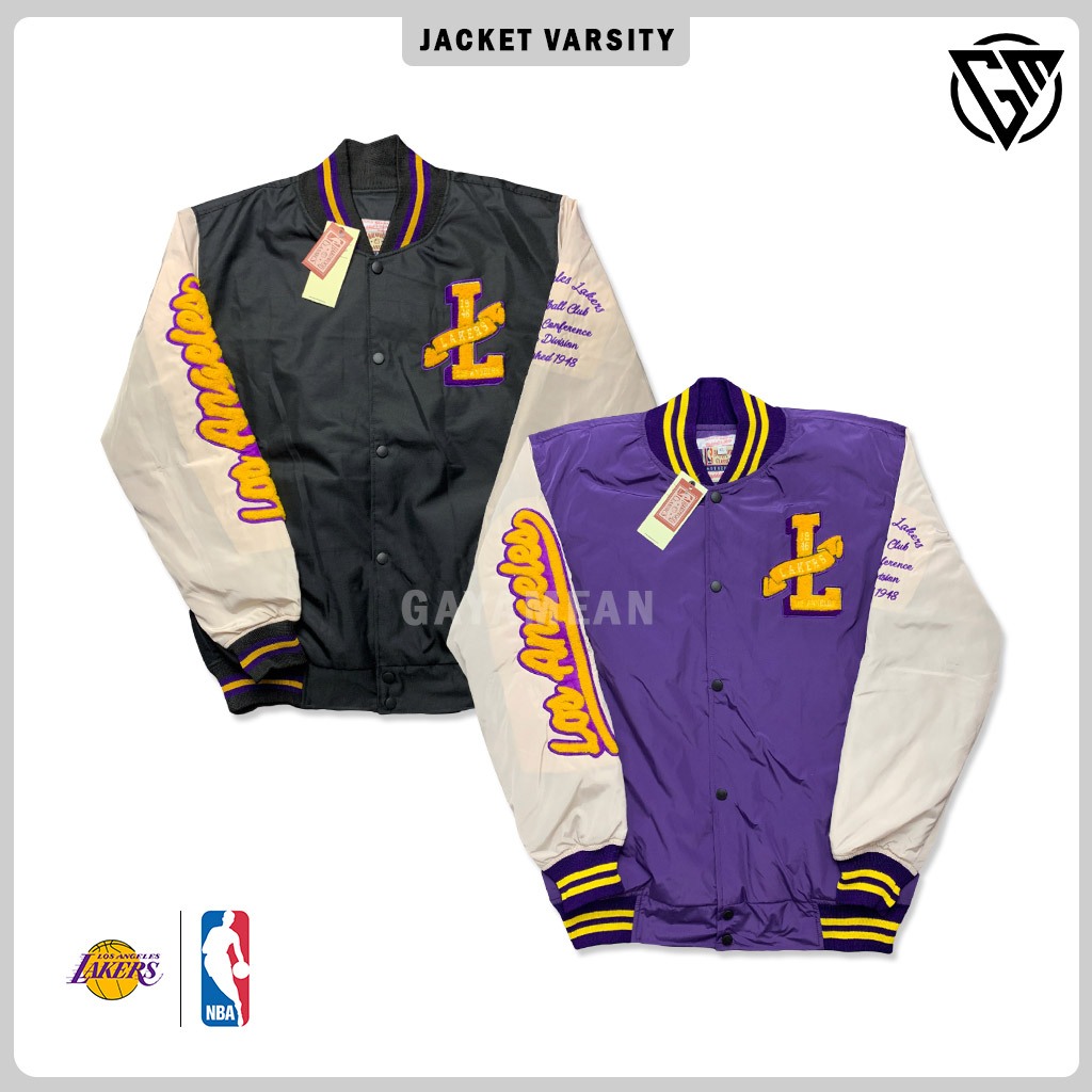 Varsity Los Angeles Laker's Purple Cream Bomber Jacket Casual Vintage Full Embroidery