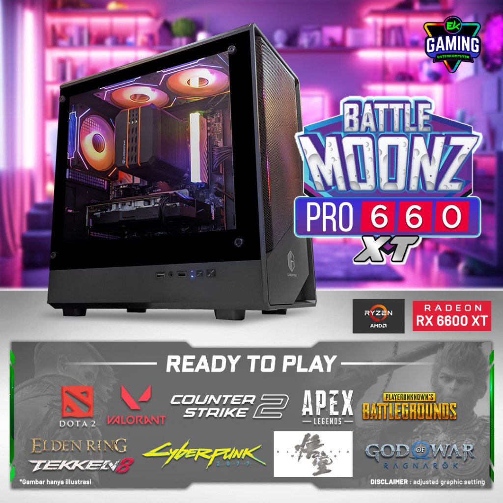 PC Rakitan EK Gaming BattleMoonz PRO 660XT - Ryzen 5 RX 6600 XT - Enter Komputer