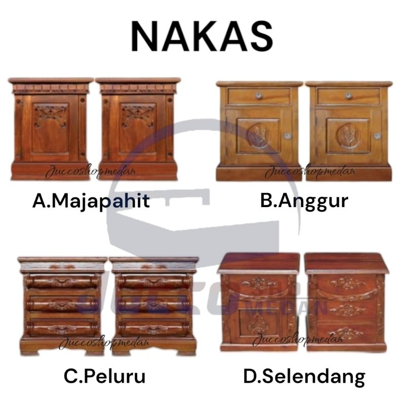 [ JUCCO ] Nakas Kayu Jepara Murah - Nakas Kayu Jati Ukir Minimalis - Rak Bed Side Kayu - Nakas Jati 
