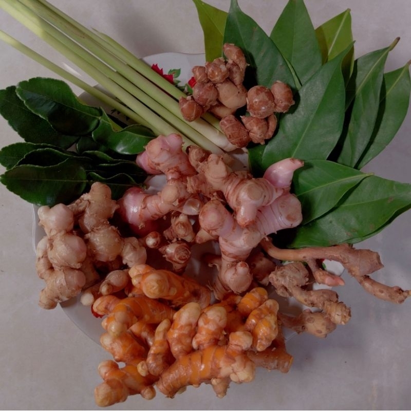 

bumbu dapur komplit dengan 8 jenis empon-empon.lengkuas daun salam daun jeruk serai jahe kencur temu kunci kunyit