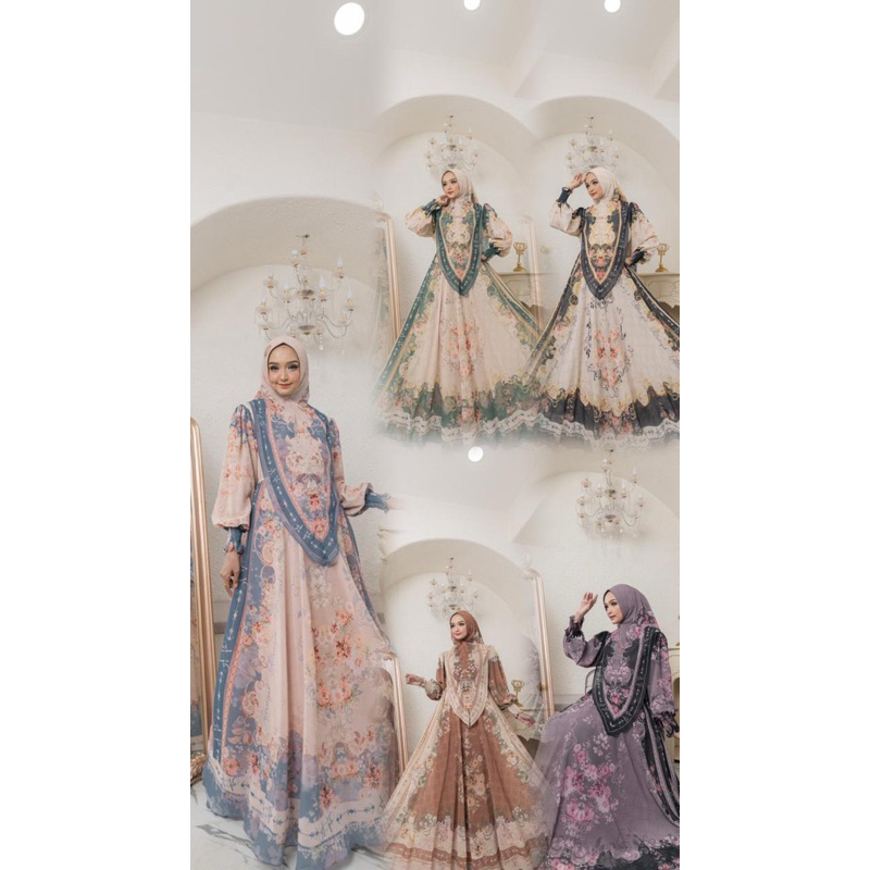 Mozza Syar’i-Allawiyah_syari Guzel series Muslim Fashion Terbaru Gamis Ceruty Printing