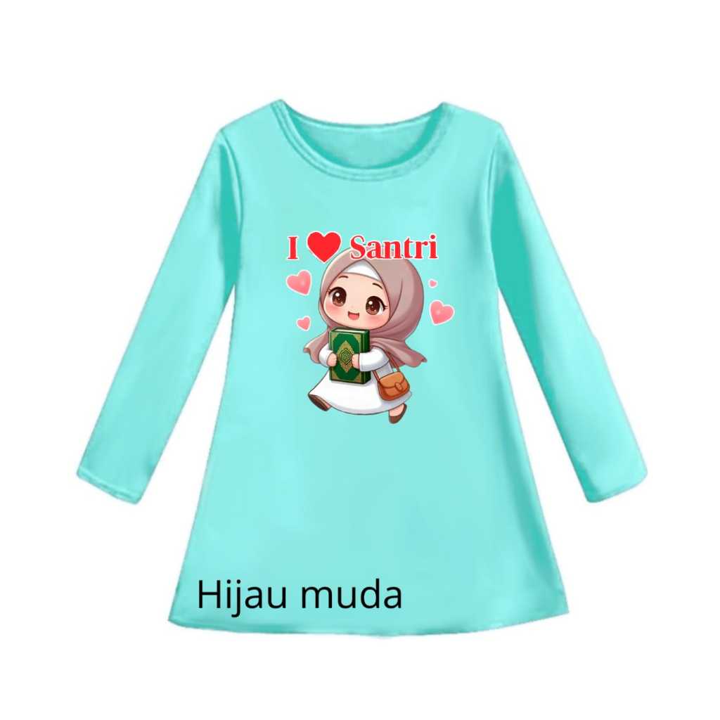 Dress Tunik Santai Motif Gambar kartun Anak MUSLIM I LOVE  Oblong lengan Panjang Gamis Cewek Usia 3-