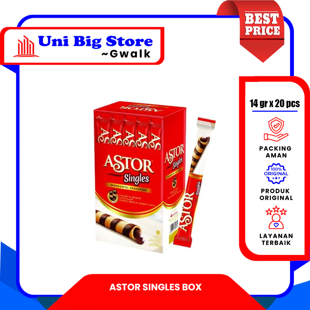 

ASTOR SINGLES WAFER STICK CHOCOLATE - (14 gr x 20 pcs) BOX