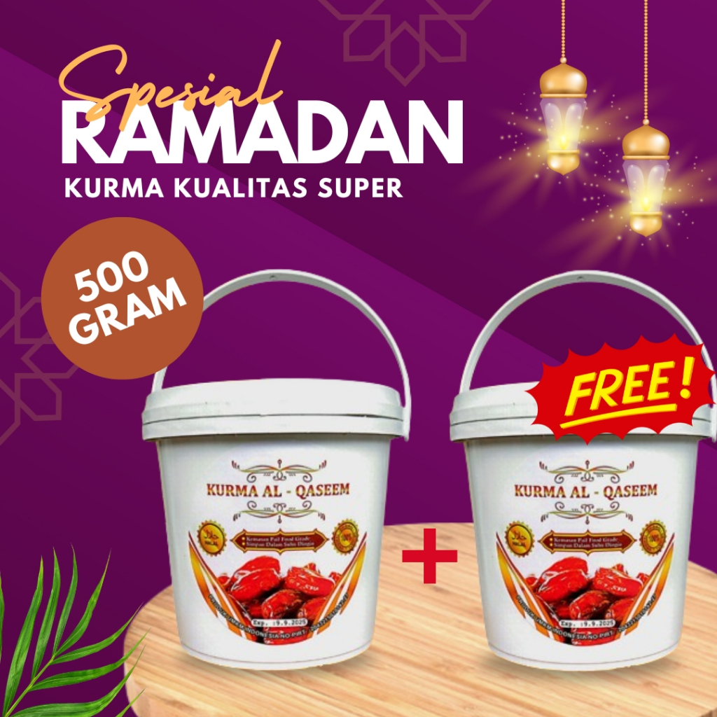 

( BELI 1 GRATIS 1 ) Kurma Ember 500gram Kurma Al Qaseem / Al Qassim Khualitas Premium enak ori