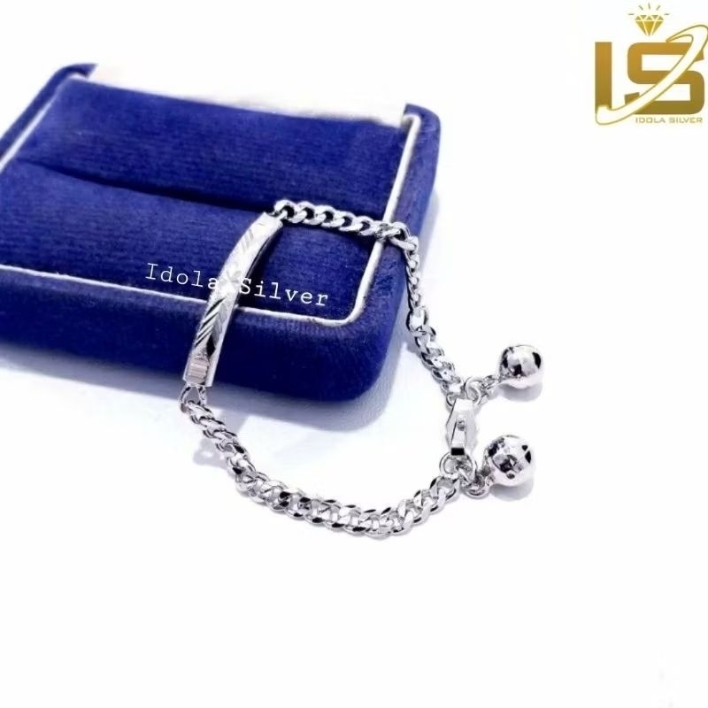 Gelang Perak Anak Asli Silver 925 Lapis Emas Putih Rantai Sisik Naga Kerincing - Gelang Anak Anti Ka