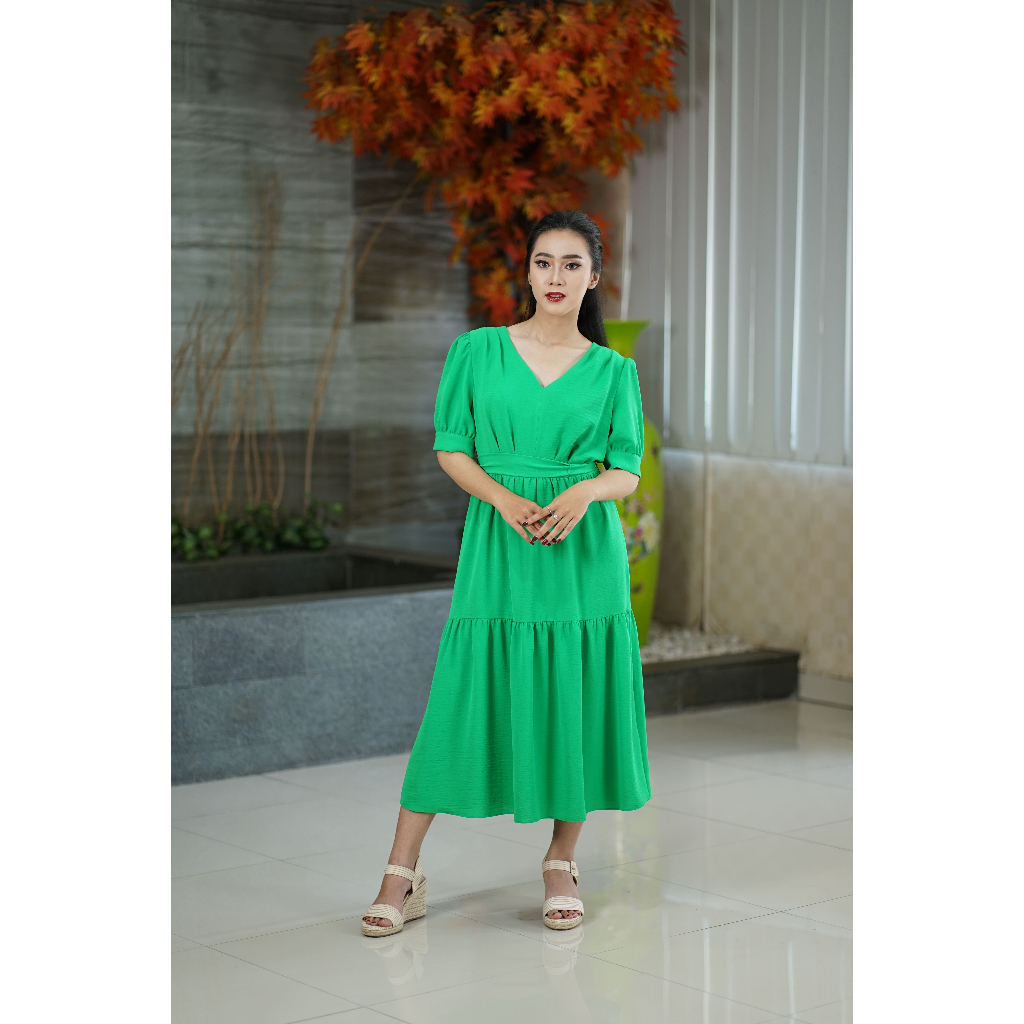 Geta Dress | Gaun Pesta Wanita Elegan | Dress Formal Casual Warna Hijau