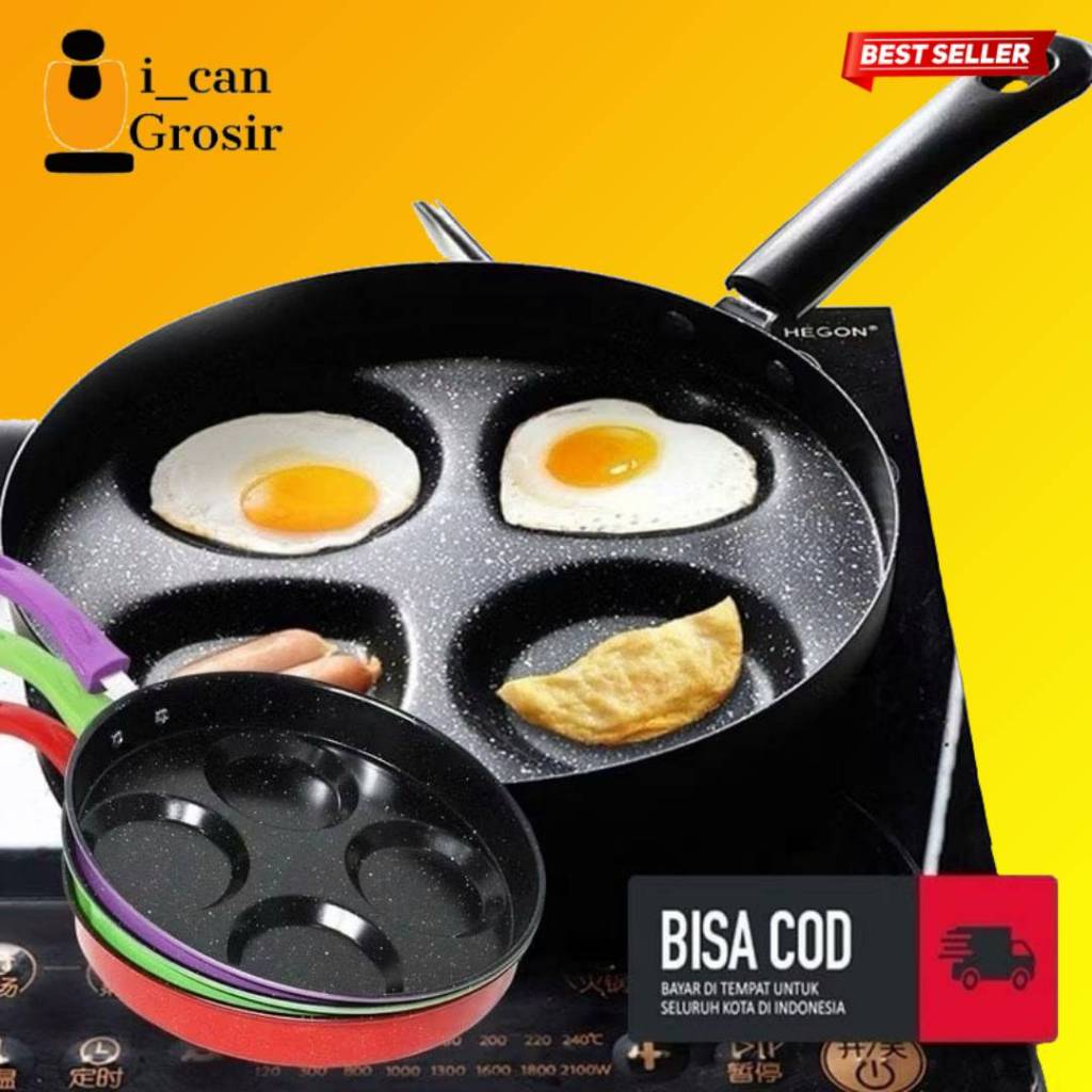Frypan Cetakan Telur Mata Sapi 4 Lubang  /  Wajan Teflon Cetakan Telur variasi 4 lubang