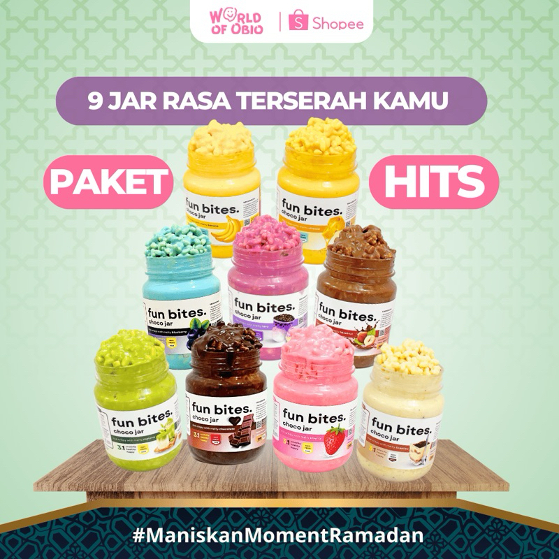 

OBIO Fun Bites PAKET HITS (ISI 9) RICE CRISPY - Choco Jar Cemilan Rasa Chocolate Topping Cokelat Leleh