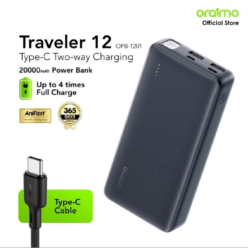POWERBANK ORGINAL ORAIMO OPB-1201 20000MAH REAL CAPACITY WIRH LED TORCH