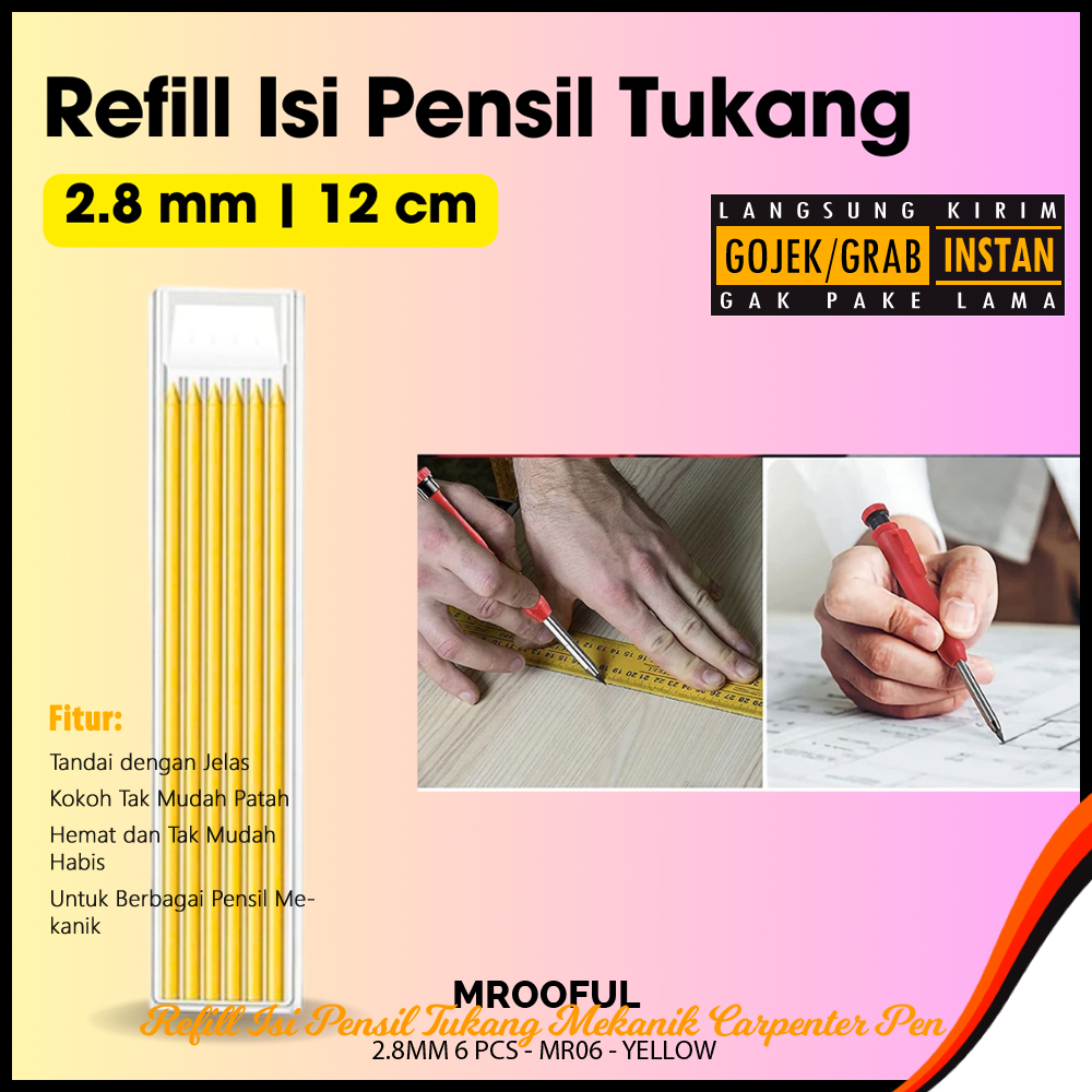 

MROOFUL Refill Isi Pensil Tukang Mekanik Carpenter Pen 2.8mm 6 PCS - MR06 - Yellow