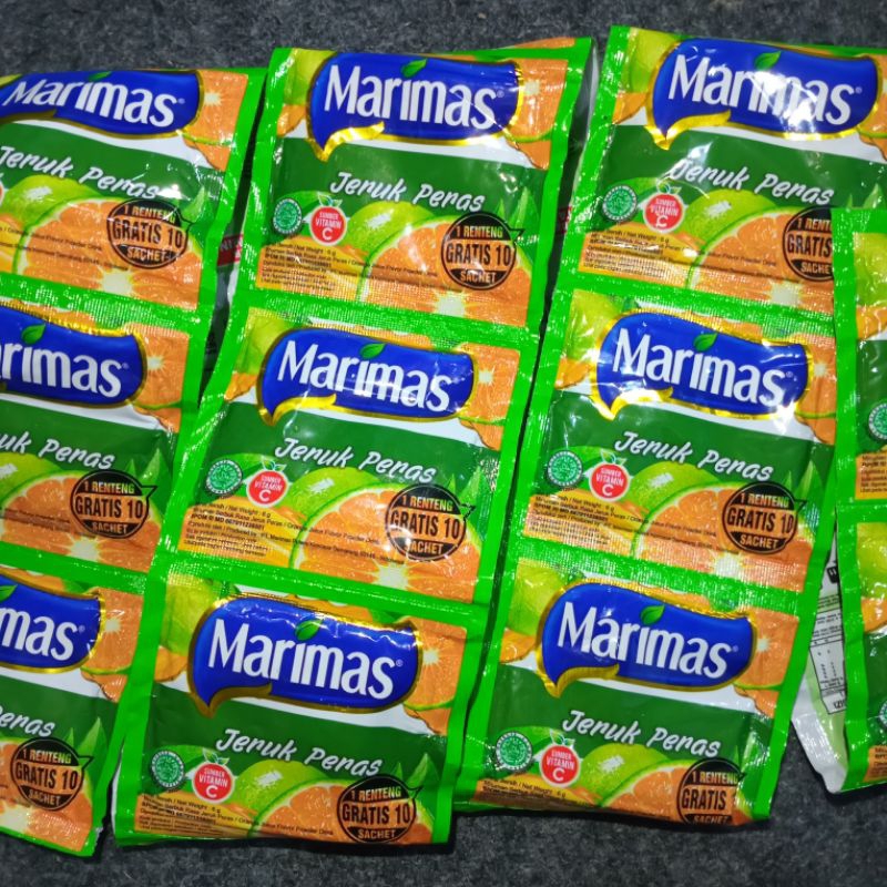 

[20 pcs] Marimas Minuman Serbuk Bubuk Rasa Jeruk Peras Promo 1 renteng isi 20pcs