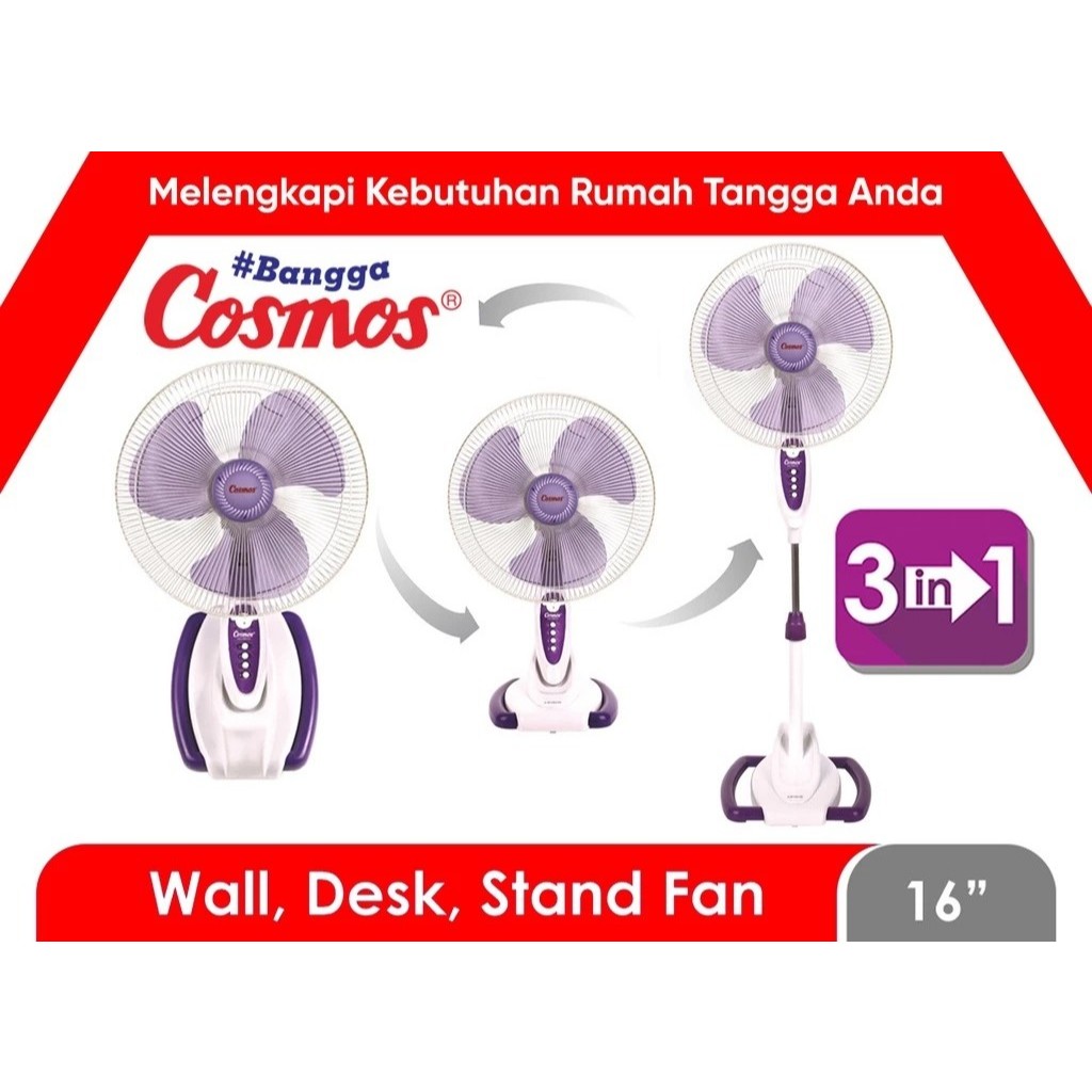 COSMOS KIPAS ANGIN BERDIRI 16 INCH 3 IN 1 STAND FAN , DESK FAN , WALL FAN  16 SO33 16-SO33 16SO33