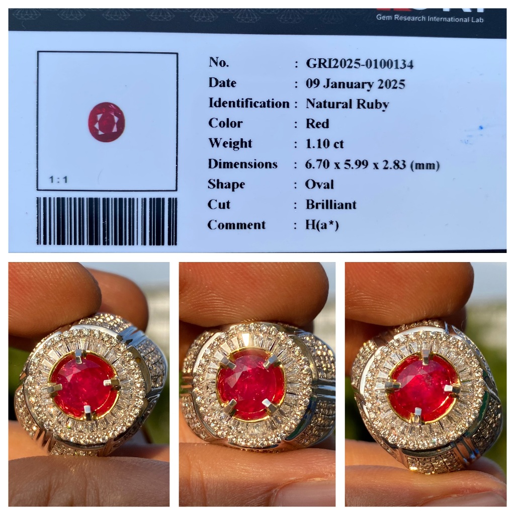 Natural 1.10ct red ruby heat a memo gri microsetting