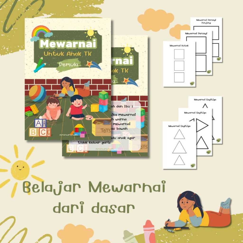 Buku Mewarnai untuk Anak TK Pemula | 10 Lembar Pdf | Buku Mewarnai anak-anak