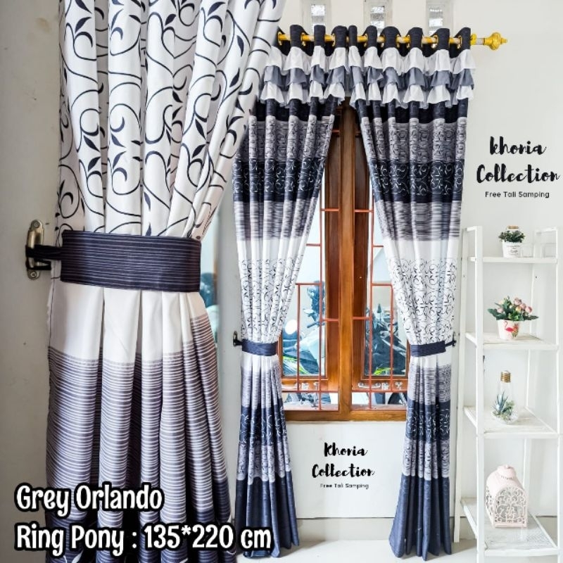 Gorden Rumbay pintu dan jendela motif Grey orlando ( Free Tali Samping)