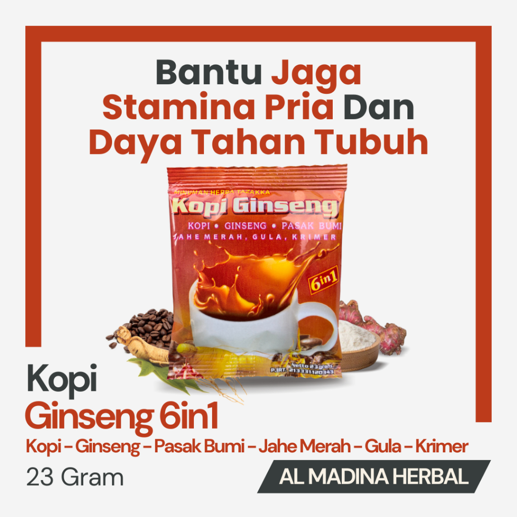 

Kopi Ginseng Tingkatkan Stamina Pria & Daya Tahan Tubuh Plus Pasak Bumi Jahe Merah Gula Dan Krimer