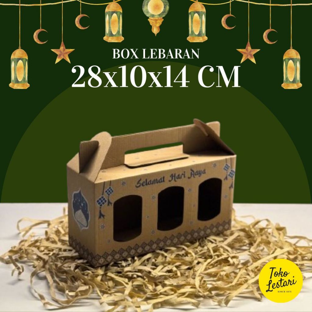 

Box E-Flute LEBARAN Gable Box / Box Jinjing 28x10x14 cm Muat 3 Toples Tabung untuk box kue kering, Hampers dll