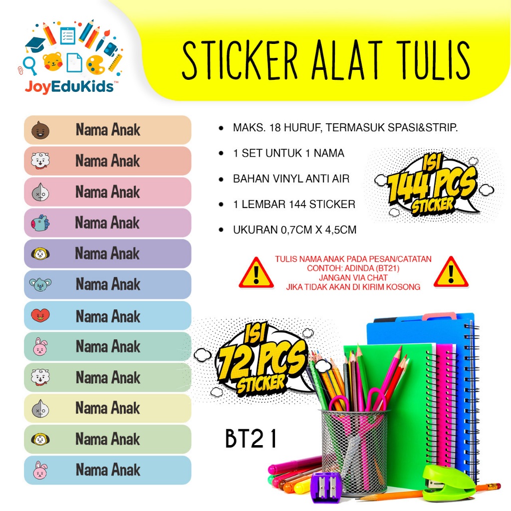 

Label Nama Anak Bt21 72 Pcs | Stiker Buku Pensil Karakter Lucu Anti Air